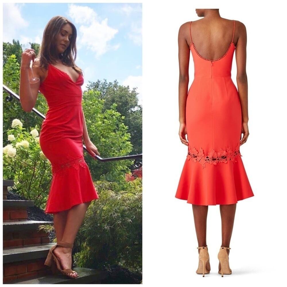 Nicholas Red Phoenix Lace Midi Dress US 8 / Medium - Picture 3 of 16